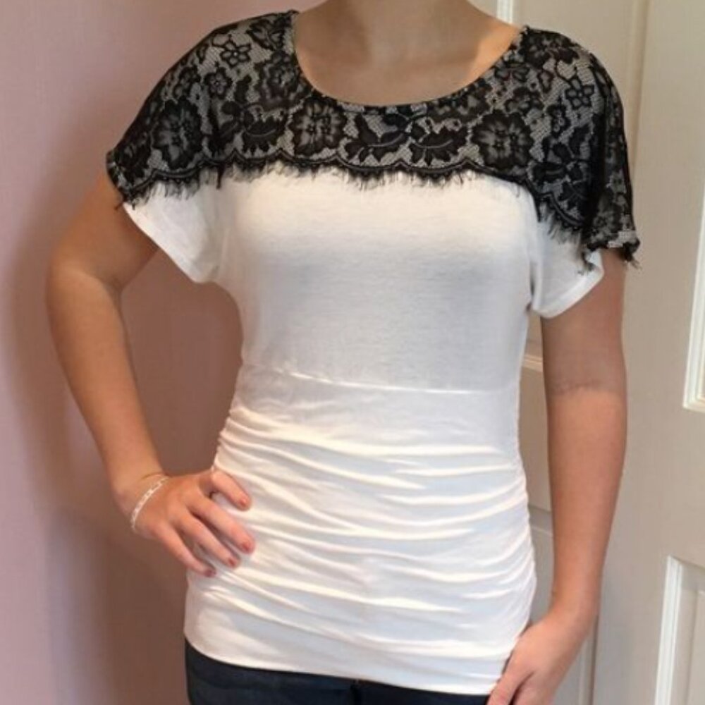 Maurices Black Lace and White Blouse